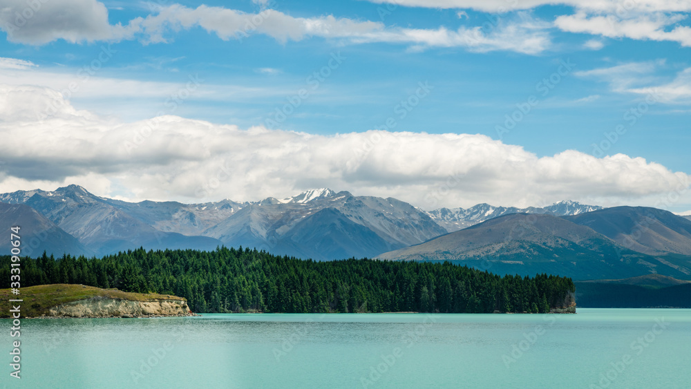 lake tekapo in the new zealand mountains