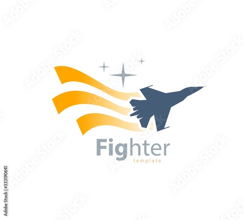 Fighter logo orange stripes flag and takeoff plane and stars