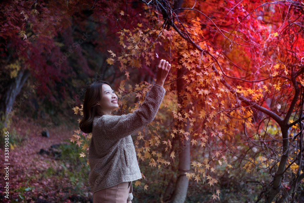 Beautiful Young Asian Woman in autumn park Beautiful Young Asian Woman in autumn park