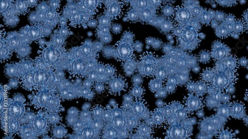 Microscope virus cell. Pandemic bacteria pathogen medical health risk, Corona COVID-19 Alert SOS, immunology, virology, epidemiology concept. 3D rendering looped animation.