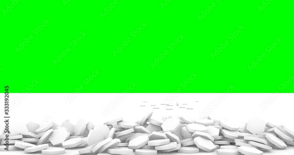 Destruction of a white wall on a green background 4k Destruction of a white wall on a green background 4k