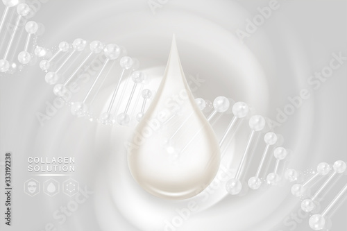 Hyaluronic acid skin solutions ad, white collagen serum drop with cosmetic advertising background ready to use, illustration vector.