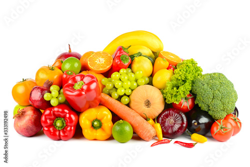 Big collection delicious wholesome fruits and vegetables isolated on white