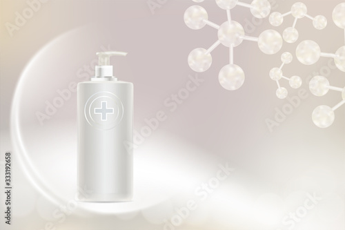 Beauty product ad design, white cosmetic container with collagen solution advertising background ready to use, luxury skin care banner, illustration vector.