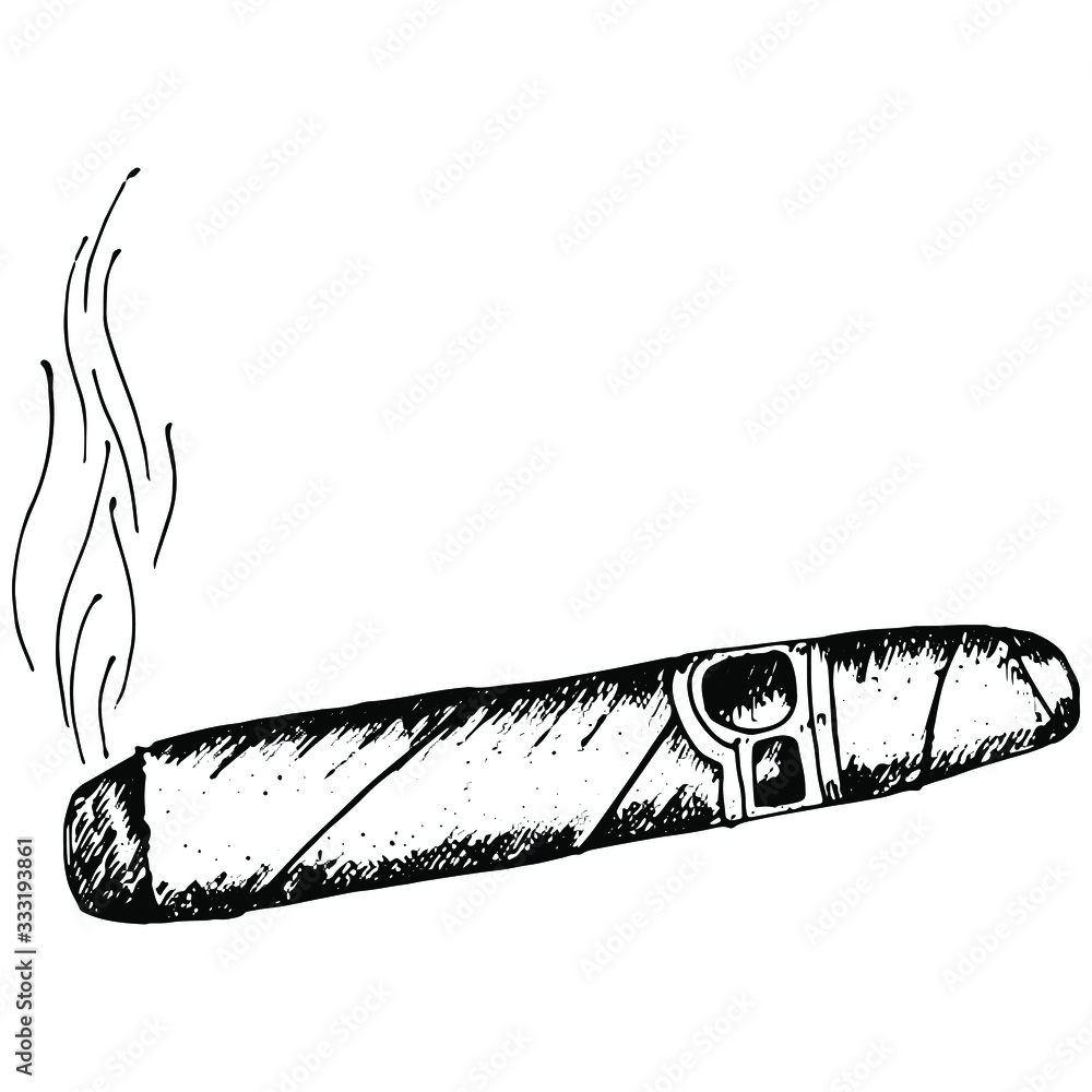 Vetor de Hand drawing Cuban cigar with smoke on white background