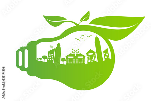 Ecology concept,the world is in the energy saving light bulb green,vector illustration