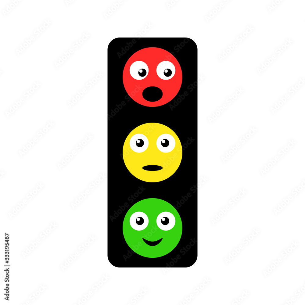 Cartoon led traffic lights with eyes in flat style isolated o white Cartoon led traffic lights with eyes in flat style isolated o white