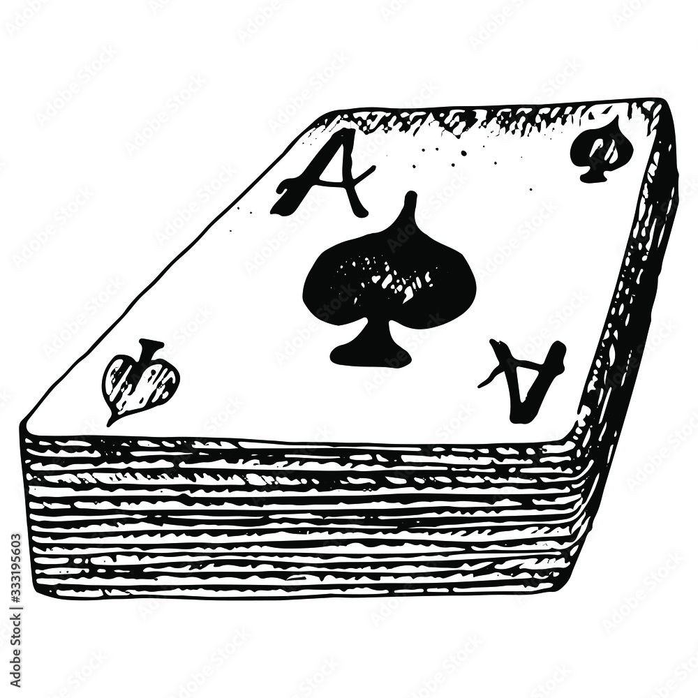 A deck of cards with an ace in a handdrawing style. Sketch vector card