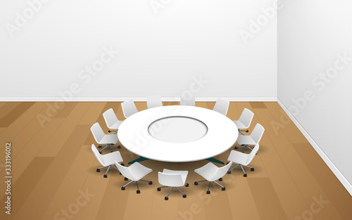 white round conference table and chairs on the white background