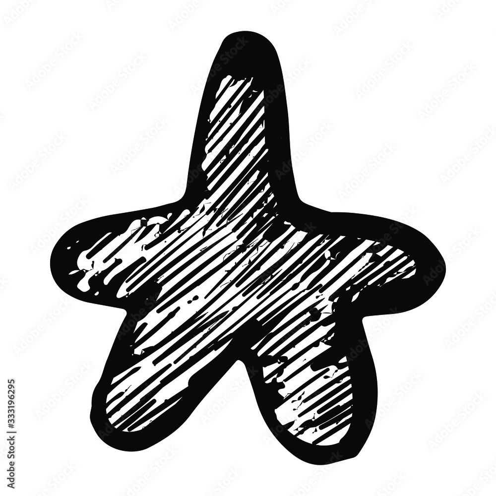 Obraz premium Hand-drawn star on a white background. Sea cute creature. Rounded ends star with pencil texture in vector format. Illustration for logo, wrapper, label, print and design.