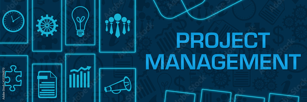 Project Management Blue Neon Business Shapes Horizontal Stock ...