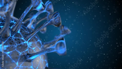 Microscope virus cell. Pandemic bacteria pathogen medical health risk, Corona COVID-19 Alert SOS, immunology, virology, epidemiology concept. 3D rendering looped animation.