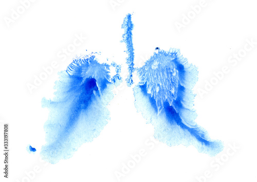 Watercolor illustration. Lungs. The print with watercolors. Blue.