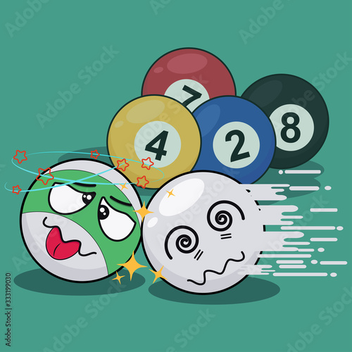 Billiard  balls collide character cartoon vector illustration. Suitable for banner, web landing page, sticker