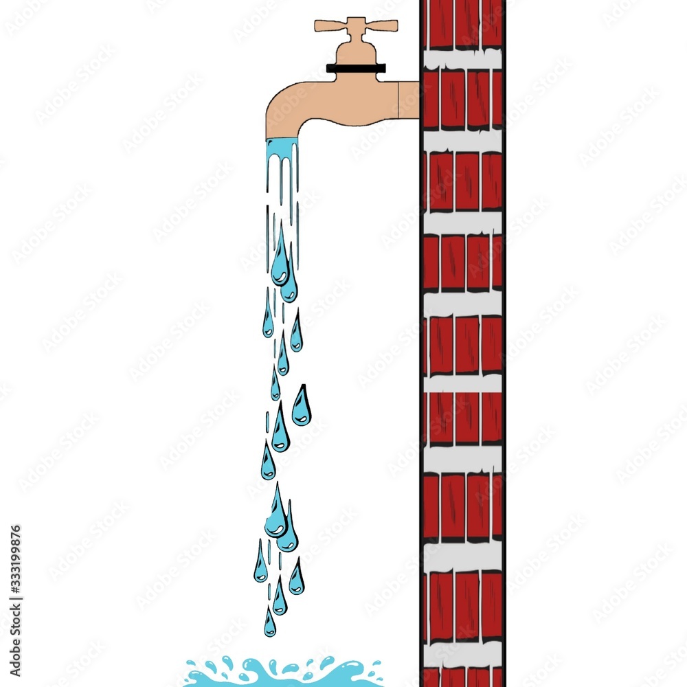 Vector illustration of water tap dripping with water drop and splash ...