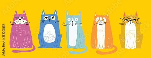 Cool cats. Vector trendy hipster style greeting card design, t-shirt print, inspiration poster.