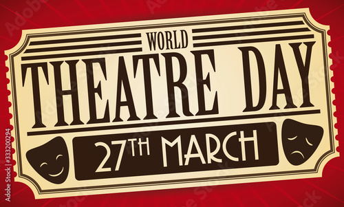 Theater Ticket for Special Show due World Theatre Day Celebration, Vector Illustration