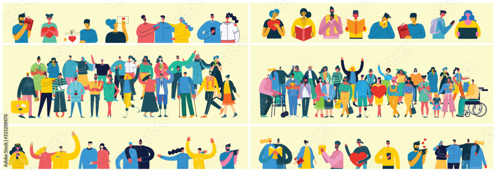 Vector illustration in a flat style of group of different activities of people
