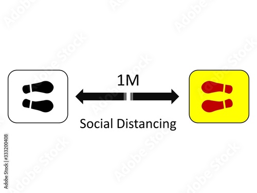 1 Meter Social Distancing with foot steps symbols illustration.