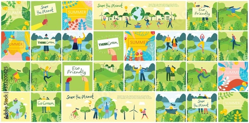 Vector illustration ECO backgrounds of Concept of green, Zero waste, eco energy and quote Save the planet