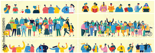 Vector illustration in a flat style of group of different activities of people