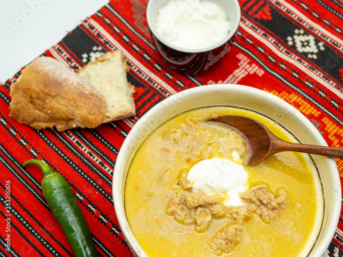 Cuadro en lienzo traditional romanian dish tripe soup known as ciorba de burta served with cream