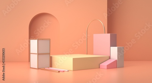 3D rendering of red geometry background. © Zhang