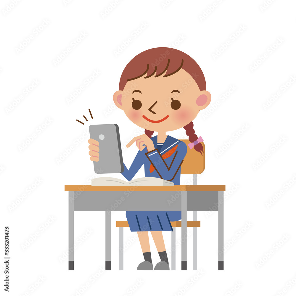 授業中にスマートフォンをいじる女子中学生・高校生 授業中にスマートフォンをいじる女子中学生・高校生