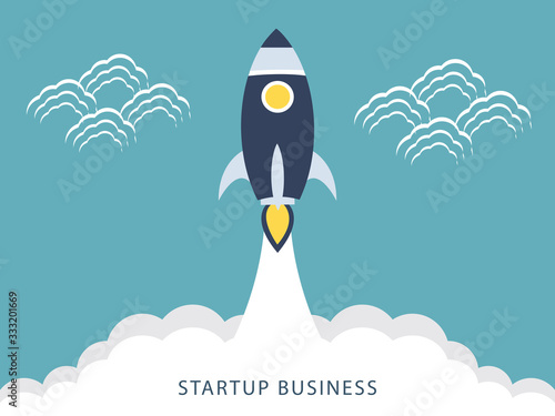 Flat design business startup launch concept  rocket icon. Vector illustration