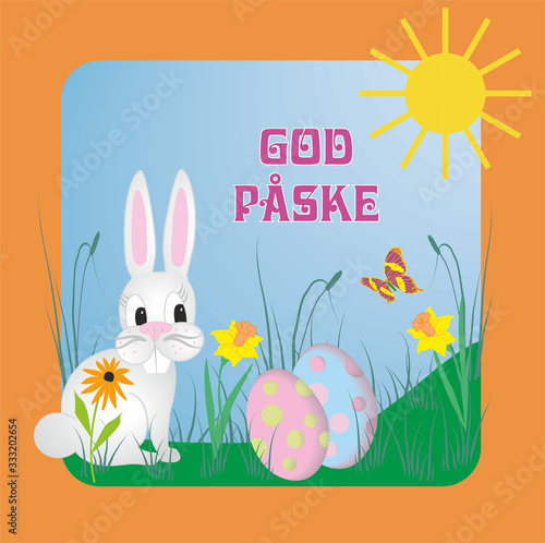 Vector illustration with Danish text God Påsk, means Happy Easter. Concept with illustration in several languages.