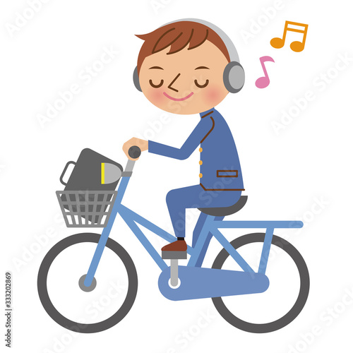 自転車に乗りながら音楽を聴く中学生・高校生