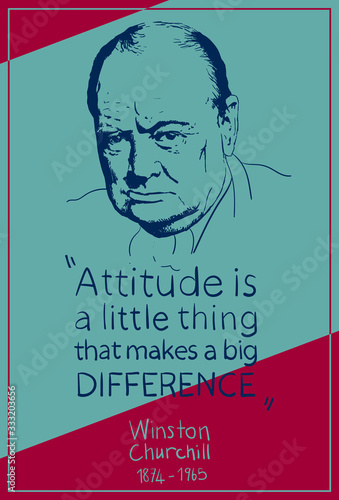 Canvas Print Portrait of Winston Churchill and his quote: Attitude is a little thing that makes a big difference