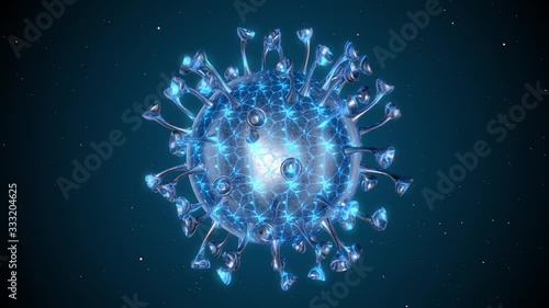 Microscope virus cell. Pandemic bacteria pathogen medical health risk, Corona COVID-19 Alert SOS, immunology, virology, epidemiology concept. 3D rendering looped animation.