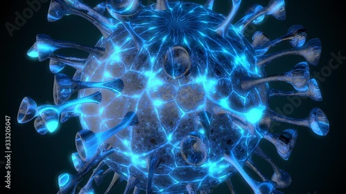 Microscope virus cell. Pandemic bacteria pathogen medical health risk, Corona COVID-19 Alert SOS, immunology, virology, epidemiology concept. 3D rendering looped animation.