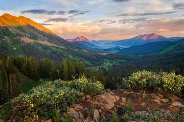 Sunset in the Crested Butte Mountains with Wildflowers in the summer