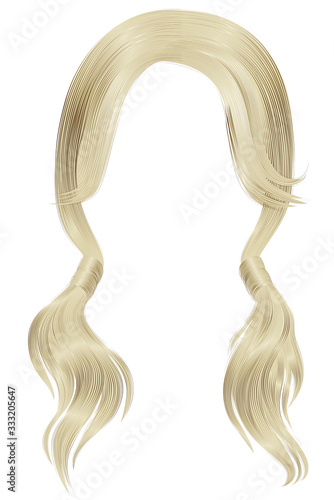 trendy women hairs blond  light colour .two Pigtails .   fashion beauty style .