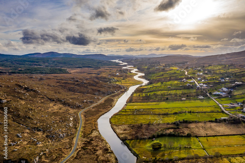 Aerial view of Gweebarra River between Doochary and Lettermacaward in Donegal - Ireland. photo