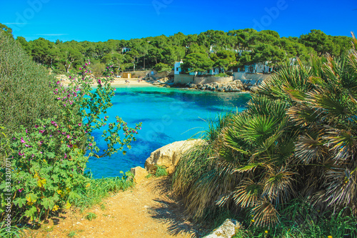 Cala Gat beach - view over beautiful idyllic coast in Cala Rajada, Mallorca, Spain