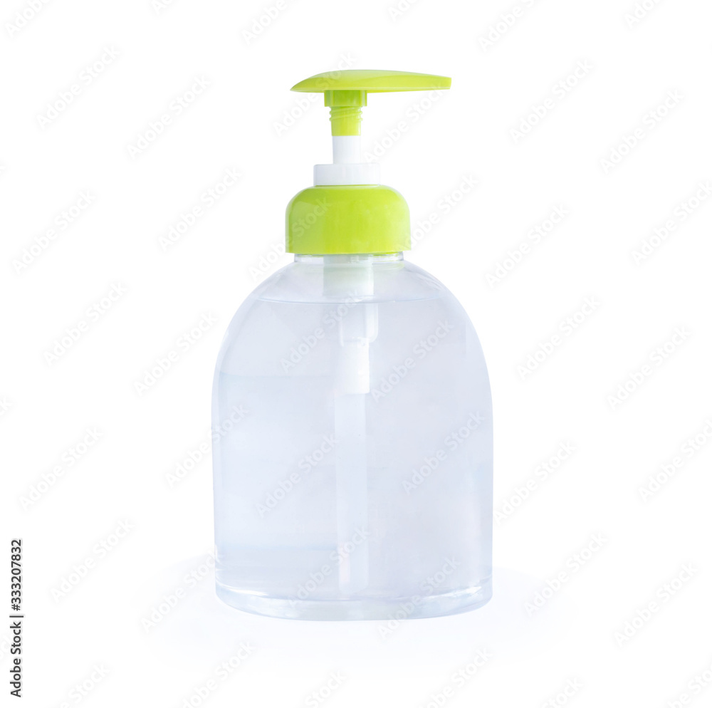 Alcohol gel in plastic bottle on isolated on white background for washing hand, health care and medical concept Alcohol gel in plastic bottle on isolated on white background for washing hand, health care and medical concept