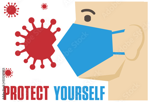 Stop coronavirus concept, human face with protective mask