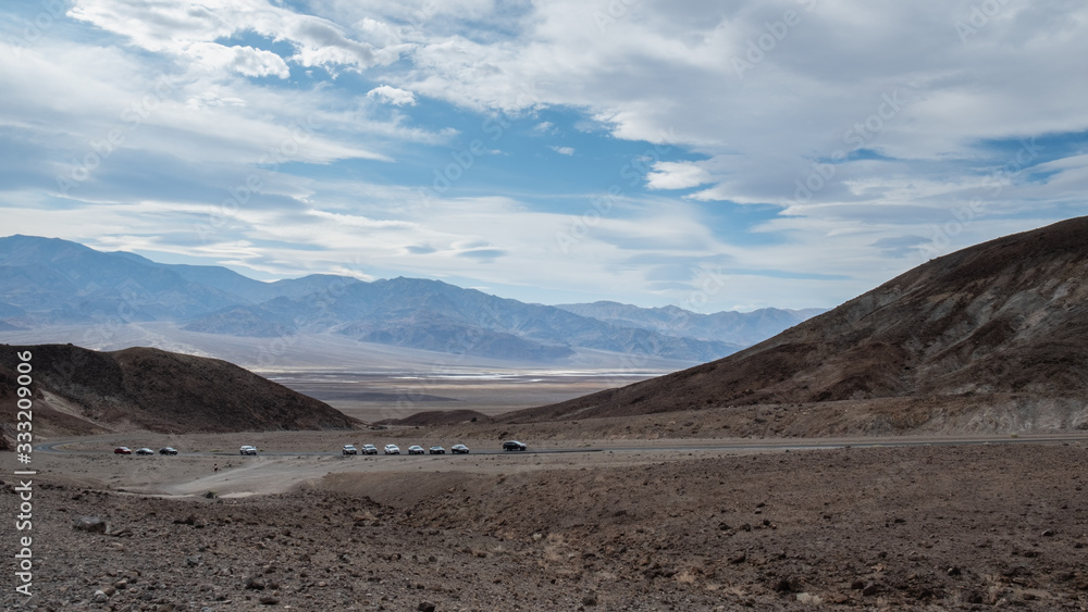 cars in the middle of the death valley desert, california