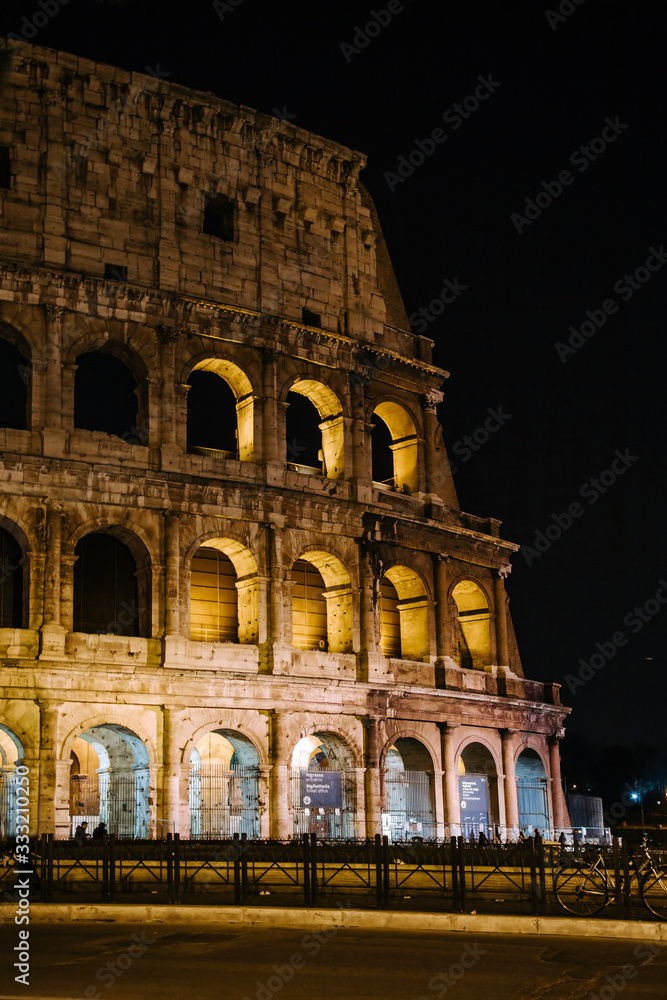 Coliseum at night.  Architectural detail.