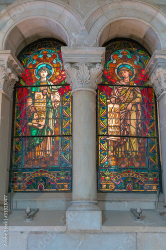 Stained glass window in Catedral de la Almudena, Madrid © Oleg1824f