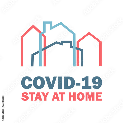Shelter in place icon. Pandemic of coronavirus and social distancing symbol. Stay at home Covid-19 text and house logo. Self isolation in home poster, banner, card design.