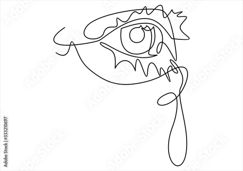 Eye with tears vector illustration.Vector continuous line.