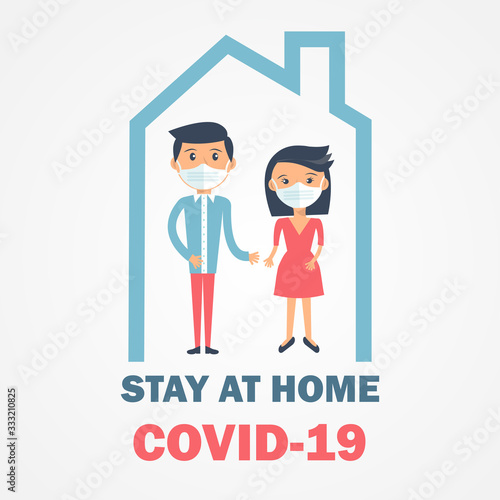 Shelter in place icon. Pandemic of coronavirus and social distancing symbol. Stay at home Covid-19 text and house logo. Self isolation in home poster, banner, card design.