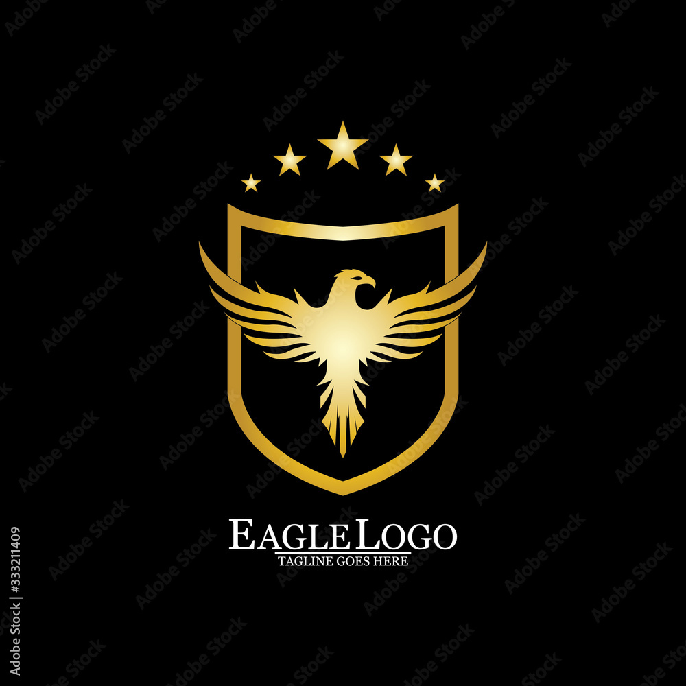 Obraz premium Golden Eagle with Shield logo design