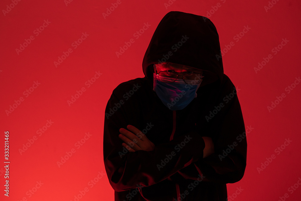 Asian man wearing mask Feeling stressed and Fear of Covid 19 Asian man wearing mask Feeling stressed and Fear of Covid 19