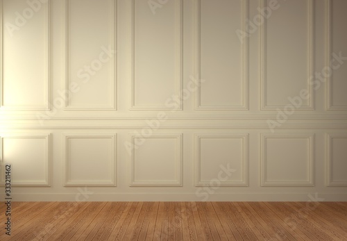 White Wainscot Wall Blank Room  3D Render