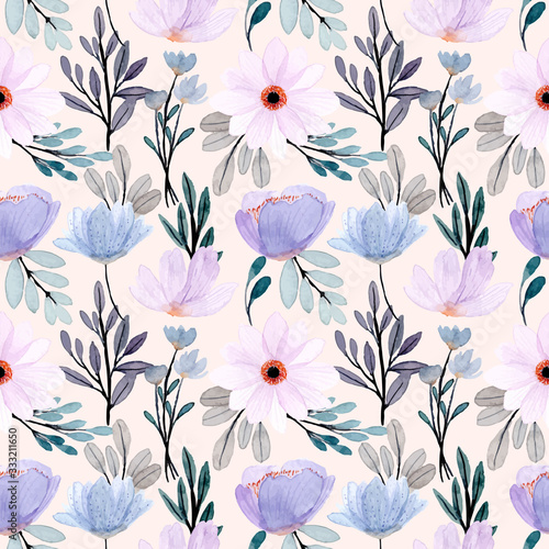 soft blue purple floral watercolor seamless pattern